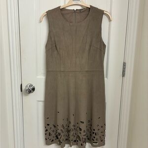 Elegant Tan Faux Suede Sleeveless Dress